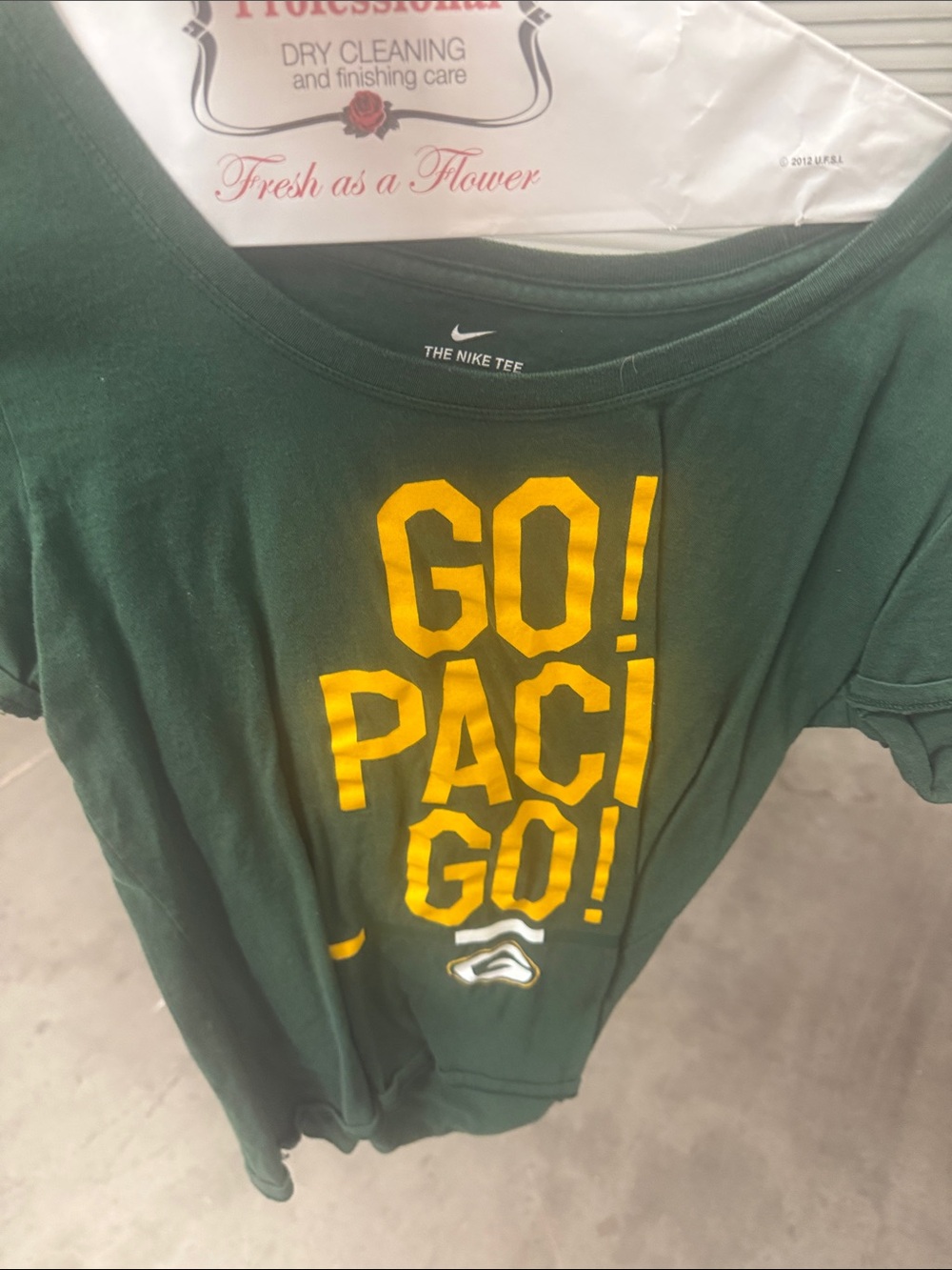 Nike Green Tee with Bold Yellow 'GO! PACI GO!' Graphic